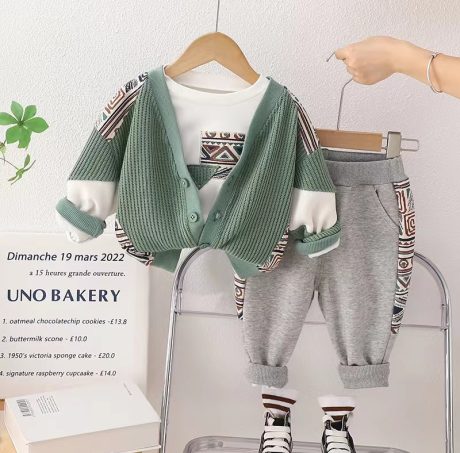 set scandinav- haine calduroase pentru copii, set compus din pantaloni de trening, bluza cu maneca lunga si cardigan